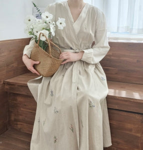Handmade Linen Dress Wrap Apron 롱 린넨 원피스 랩앞치마 100% 한국소재 & 한국수제 제작